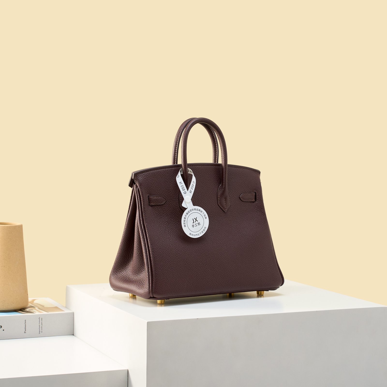JX Birkin 25 in Jujube Red with Contrast Stitching – Artisan Code 052, Hand-Stitched, Stainless Steel Hardware