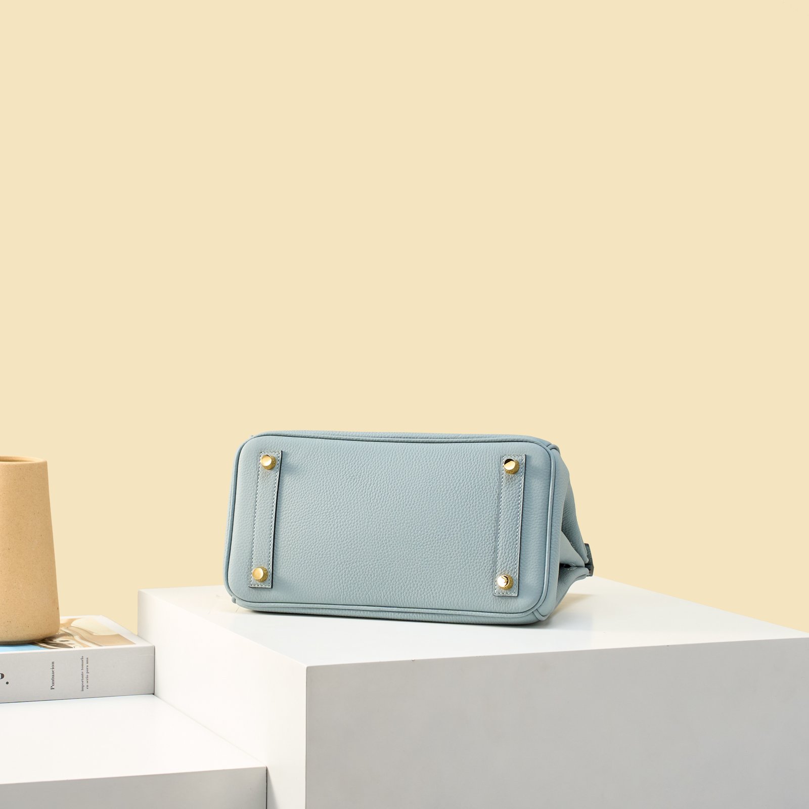 JX Birkin 25 in Linen Blue with Contrast Stitching – Artisan Code 052, Hand-Stitched, Stainless Steel Hardware