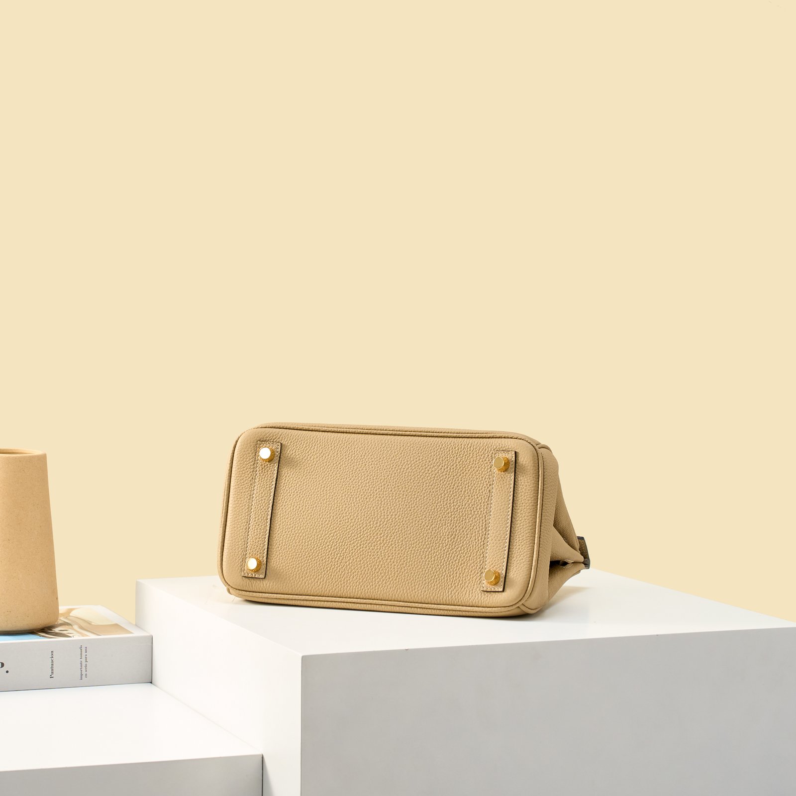 JX Birkin 25 in Milk Tea with Contrast Stitching – Artisan Code 052, Hand-Stitched, Stainless Steel Hardware