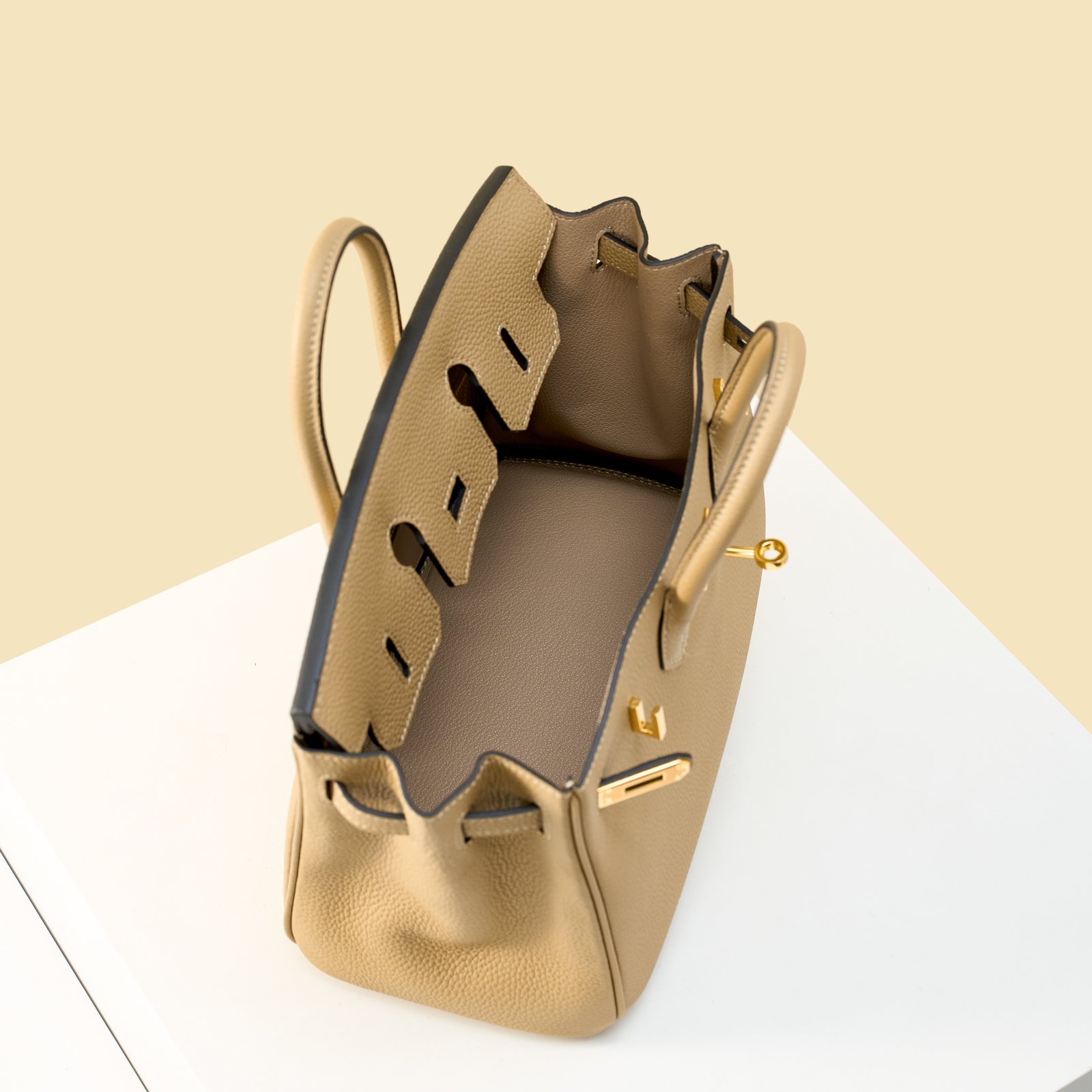 JX Birkin 25 in Milk Tea with Contrast Stitching – Artisan Code 052, Hand-Stitched, Stainless Steel Hardware