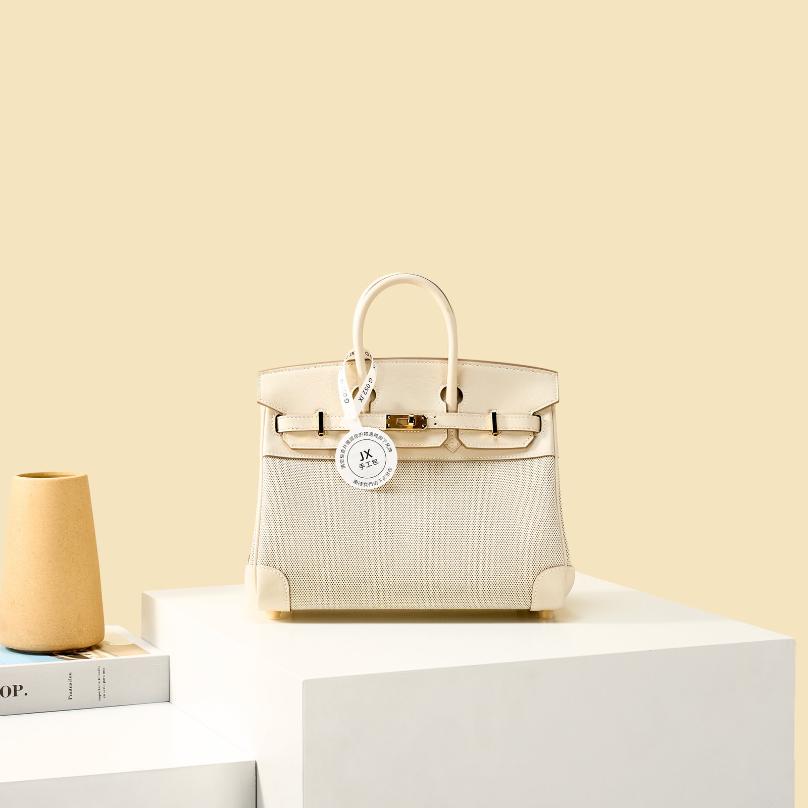 JX Birkin 25 in Milkshake White – Artisan Code 052, Hand-Stitched, Stainless Steel Hardware