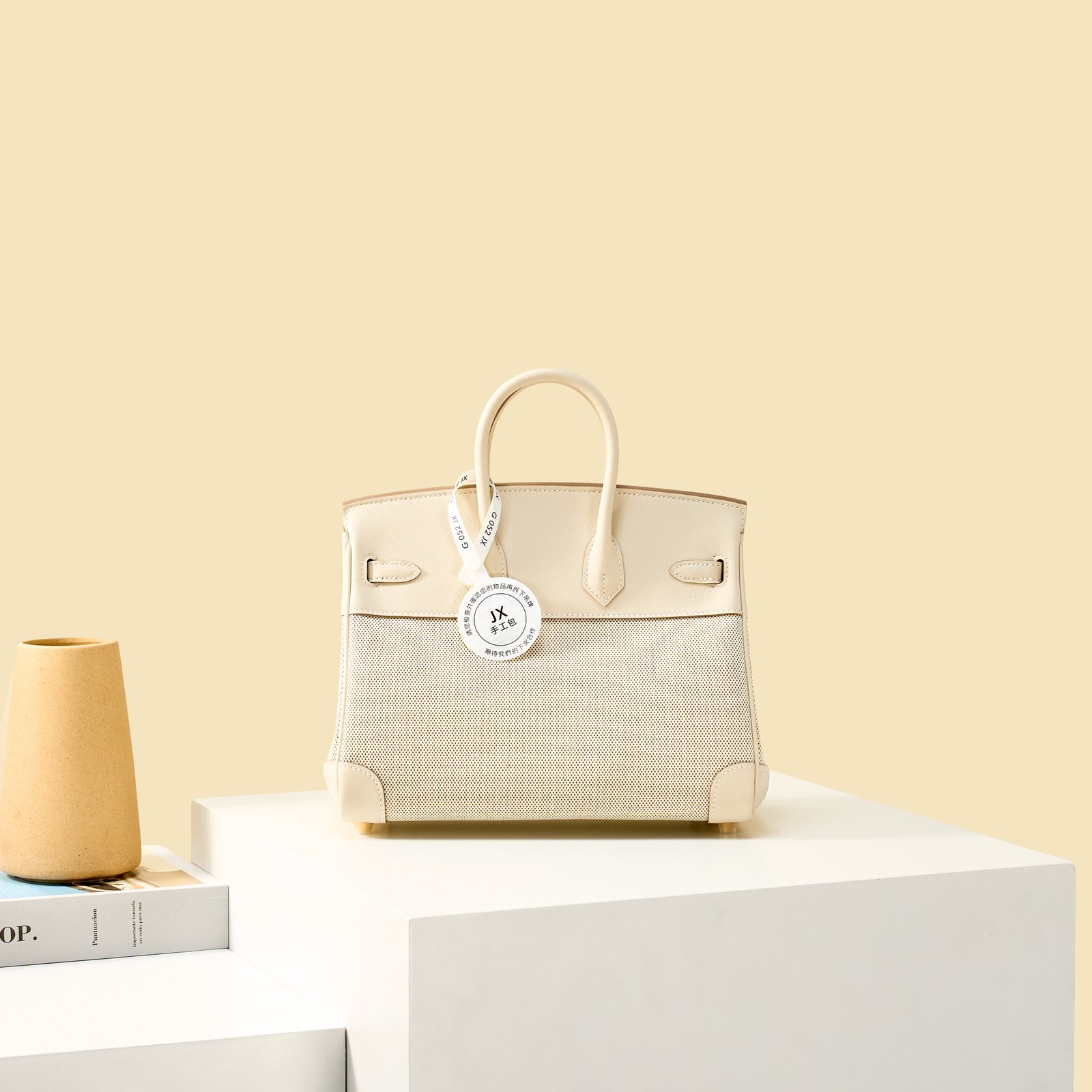 JX Birkin 25 in Milkshake White – Artisan Code 052, Hand-Stitched, Stainless Steel Hardware