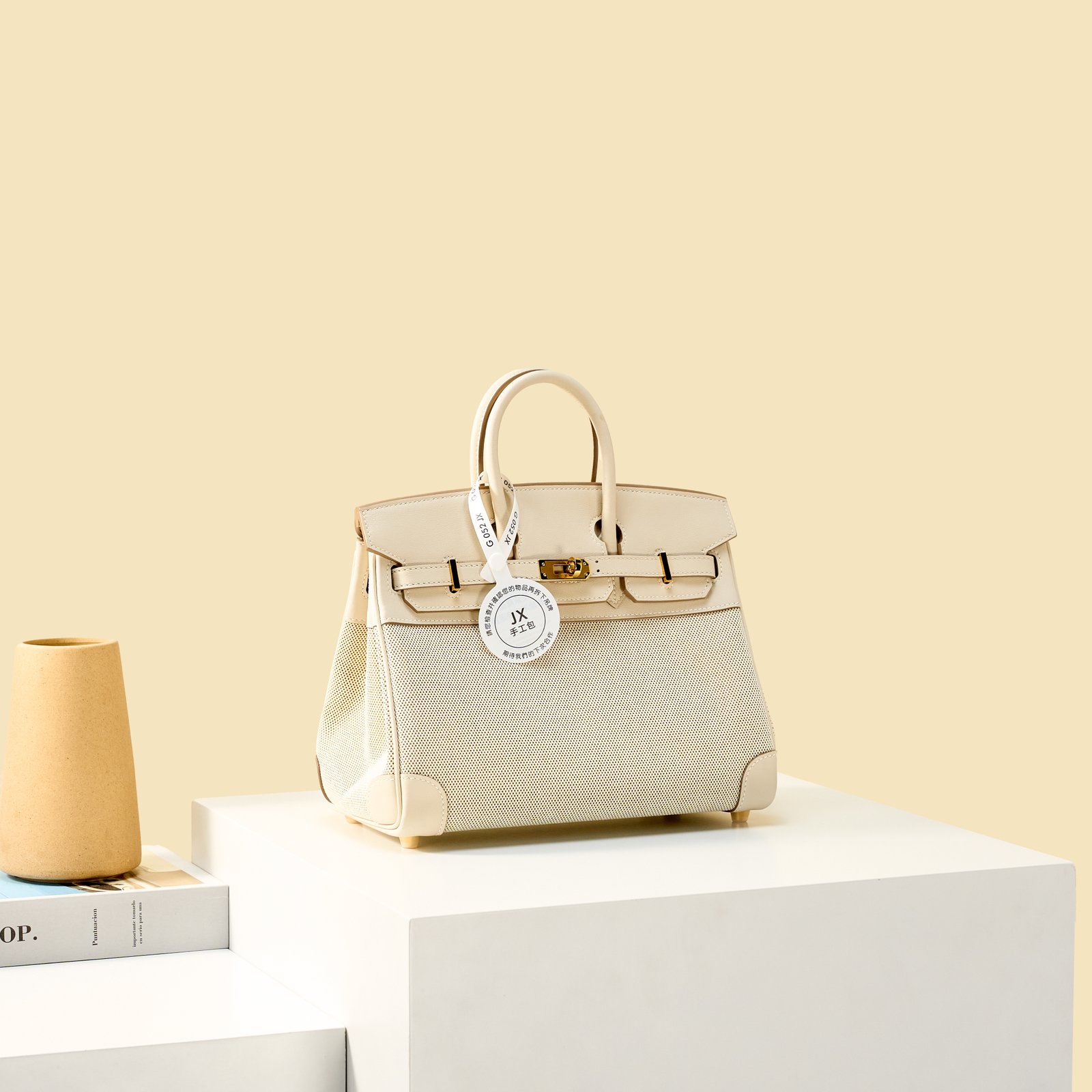 JX Birkin 25 in Milkshake White – Artisan Code 052, Hand-Stitched, Stainless Steel Hardware