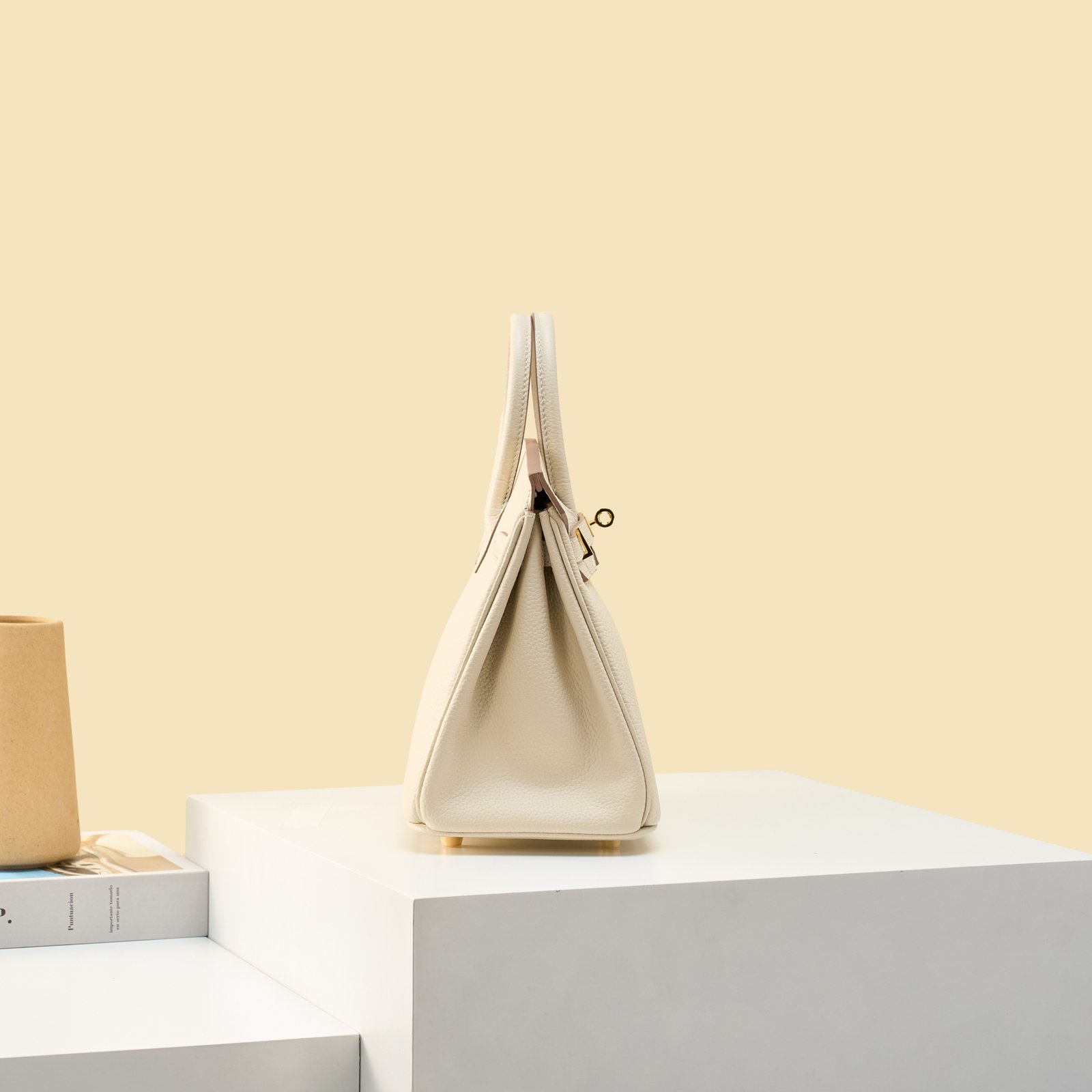 JX Birkin 25 in Milkshake White with Contrast Stitching – Artisan Code 052, Hand-Stitched, Stainless Steel Hardware
