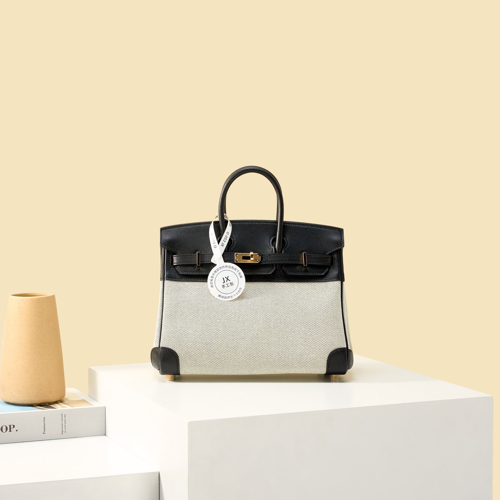 JX Birkin 25 in Noir – Artisan Code 052, Hand-Stitched, Stainless Steel Hardware