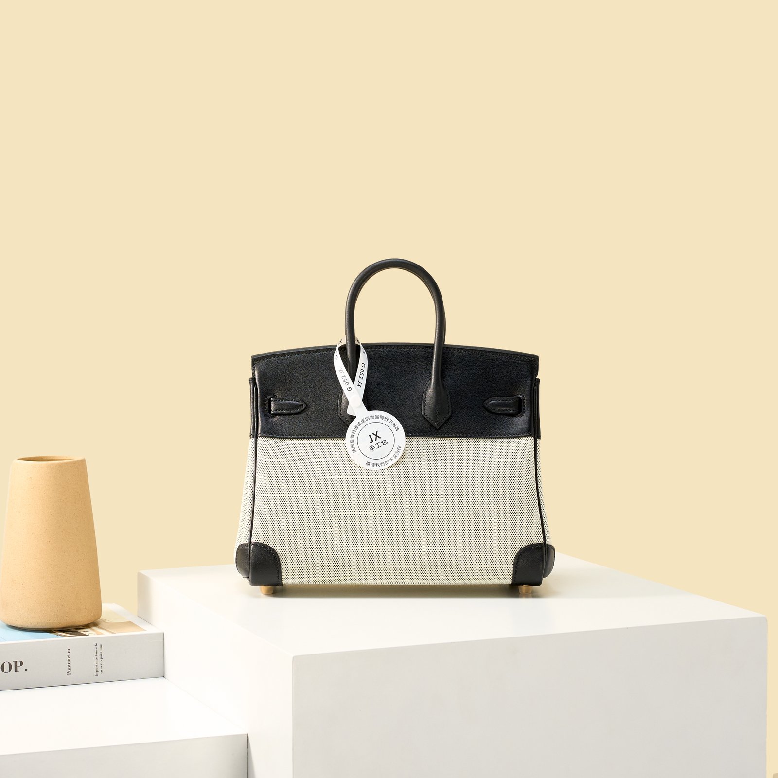 JX Birkin 25 in Noir – Artisan Code 052, Hand-Stitched, Stainless Steel Hardware