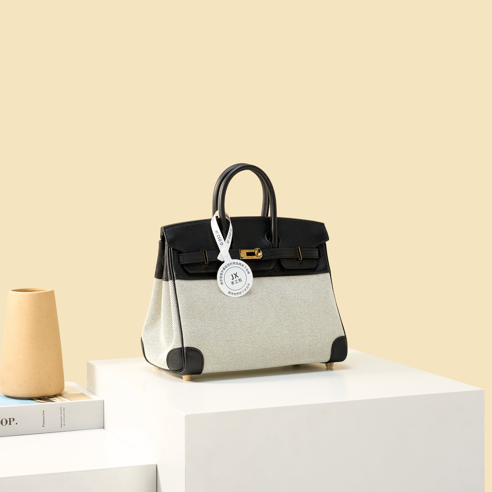 JX Birkin 25 in Noir – Artisan Code 052, Hand-Stitched, Stainless Steel Hardware