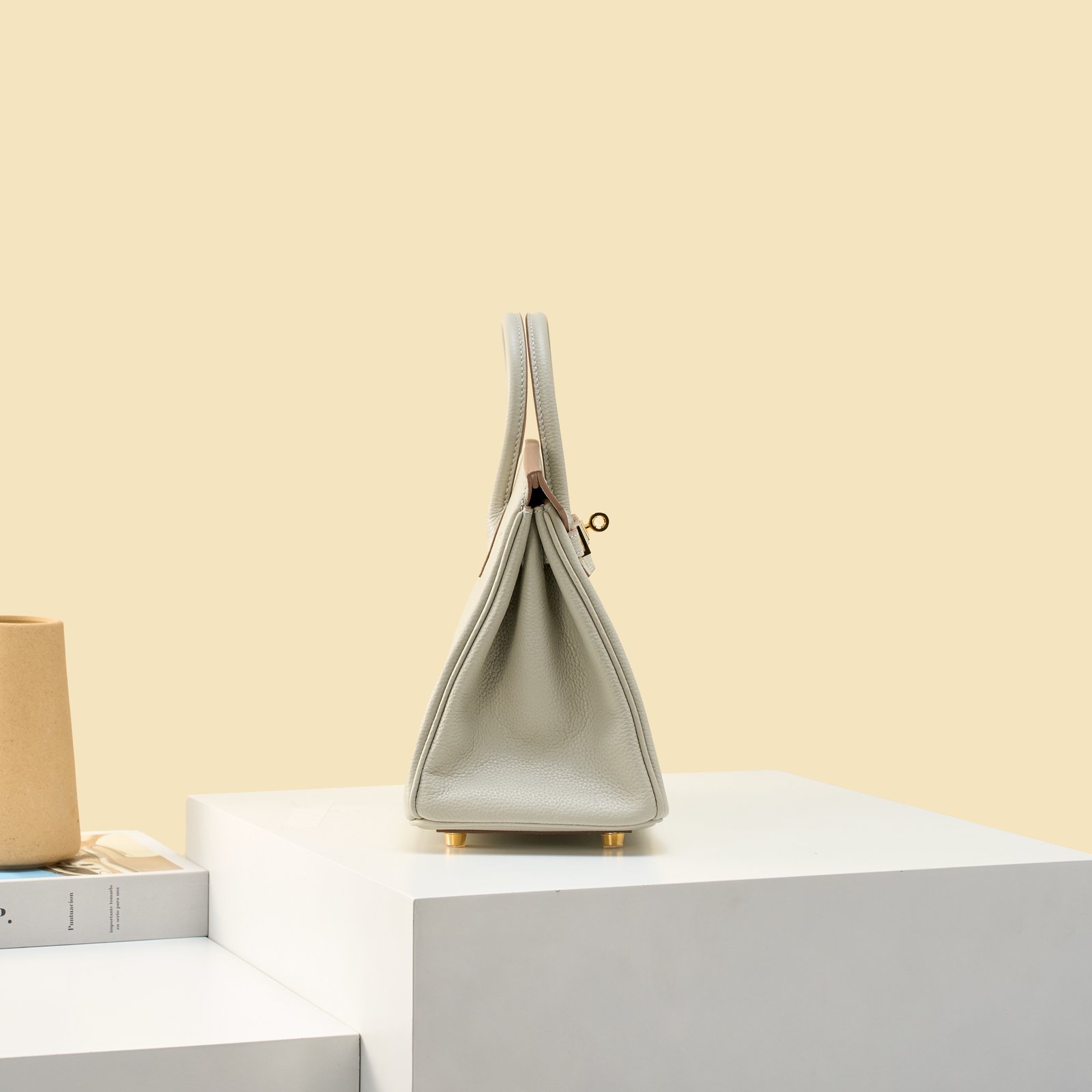 JX Birkin 25 in Pearl Grey with Contrast Stitching – Artisan Code 052, Hand-Stitched, Stainless Steel Hardware