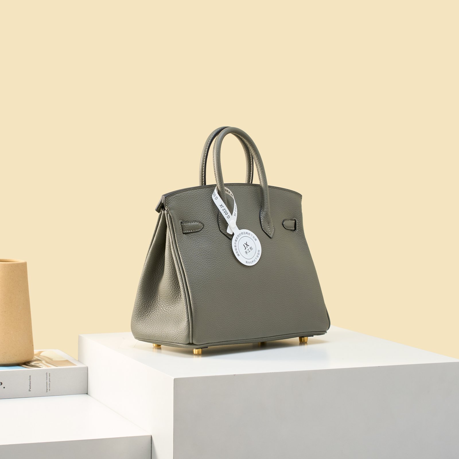 JX Birkin 25 in Storm Cloud Grey with Contrast Stitching – Artisan Code 052, Hand-Stitched, Stainless Steel Hardware