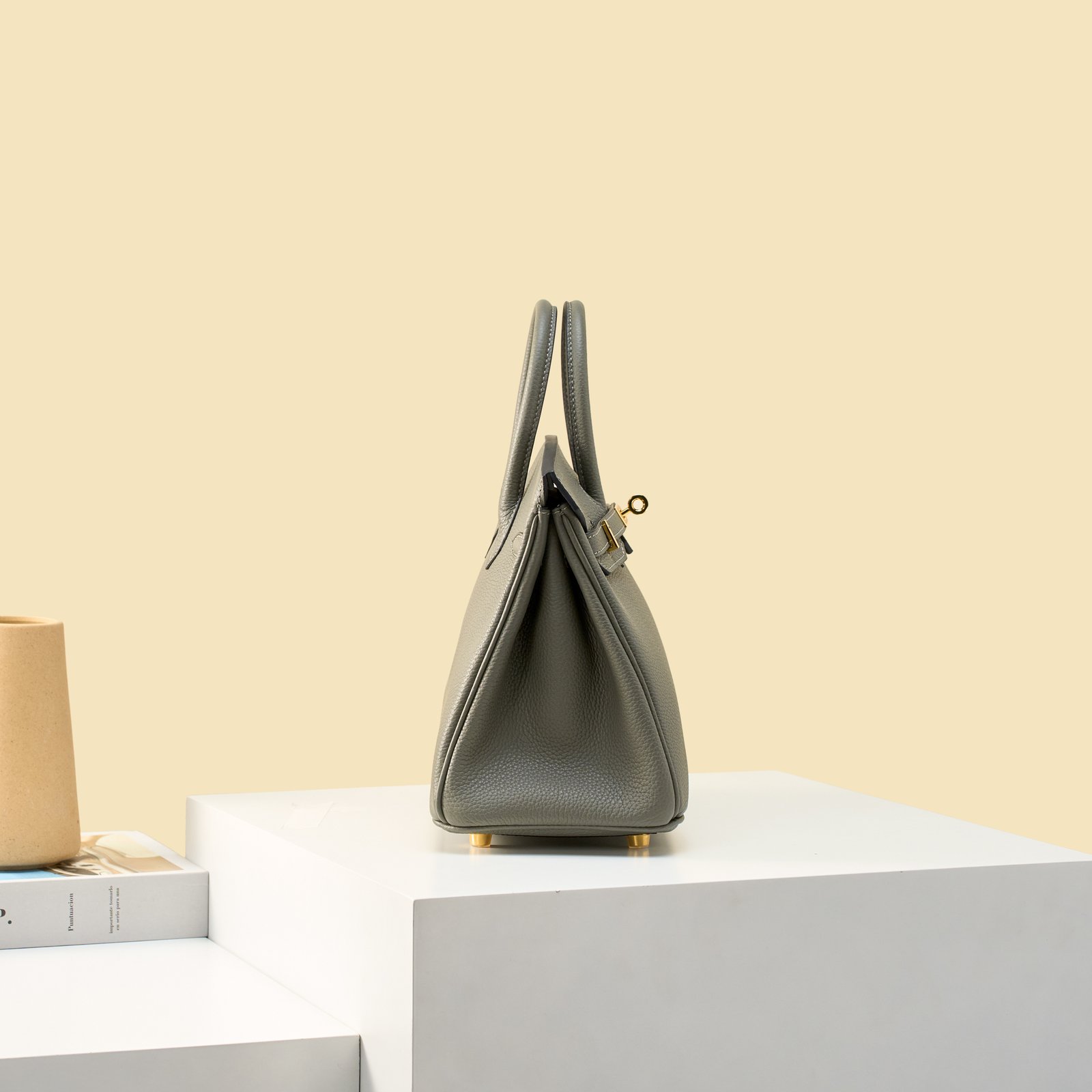 JX Birkin 25 in Storm Cloud Grey with Contrast Stitching – Artisan Code 052, Hand-Stitched, Stainless Steel Hardware