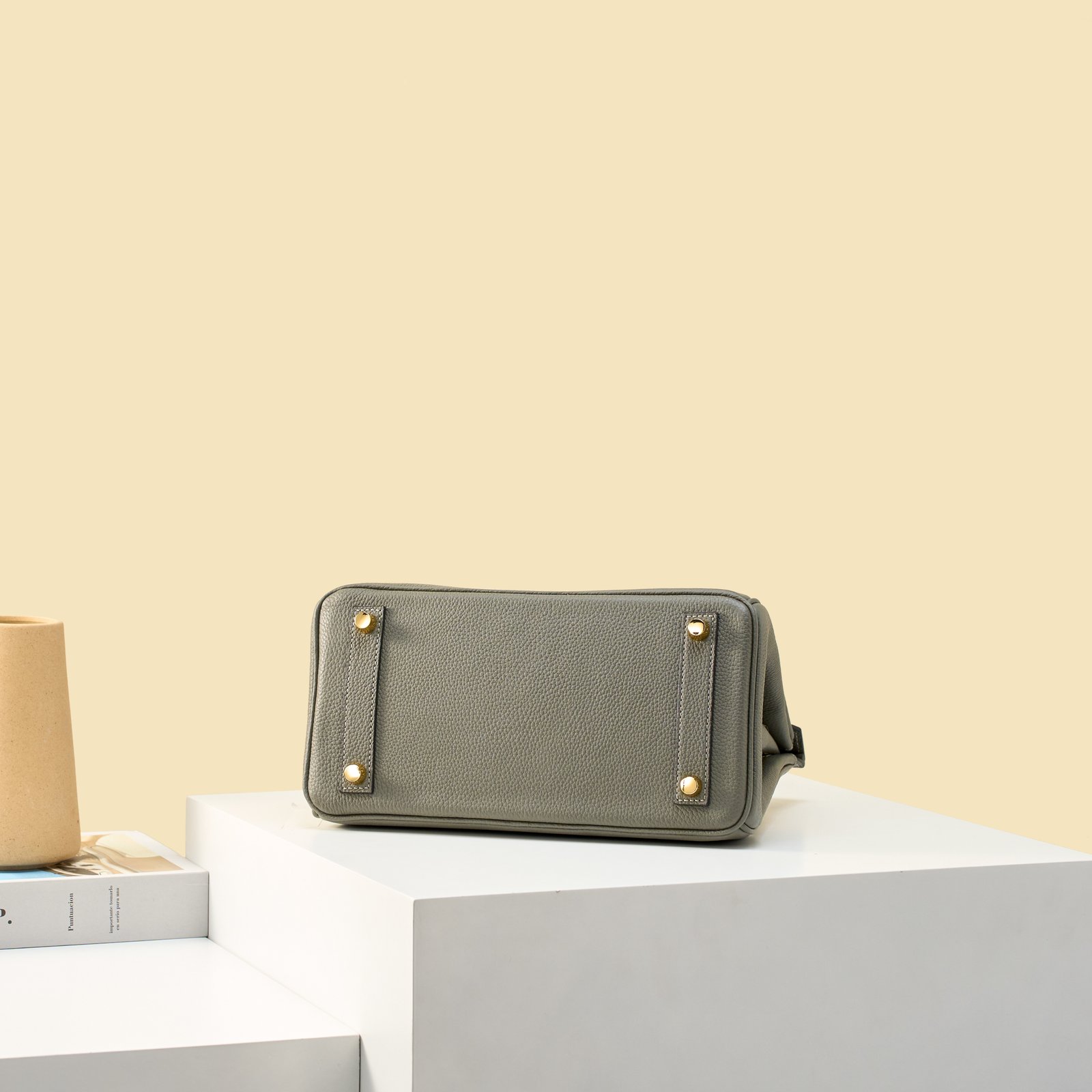 JX Birkin 25 in Storm Cloud Grey with Contrast Stitching – Artisan Code 052, Hand-Stitched, Stainless Steel Hardware