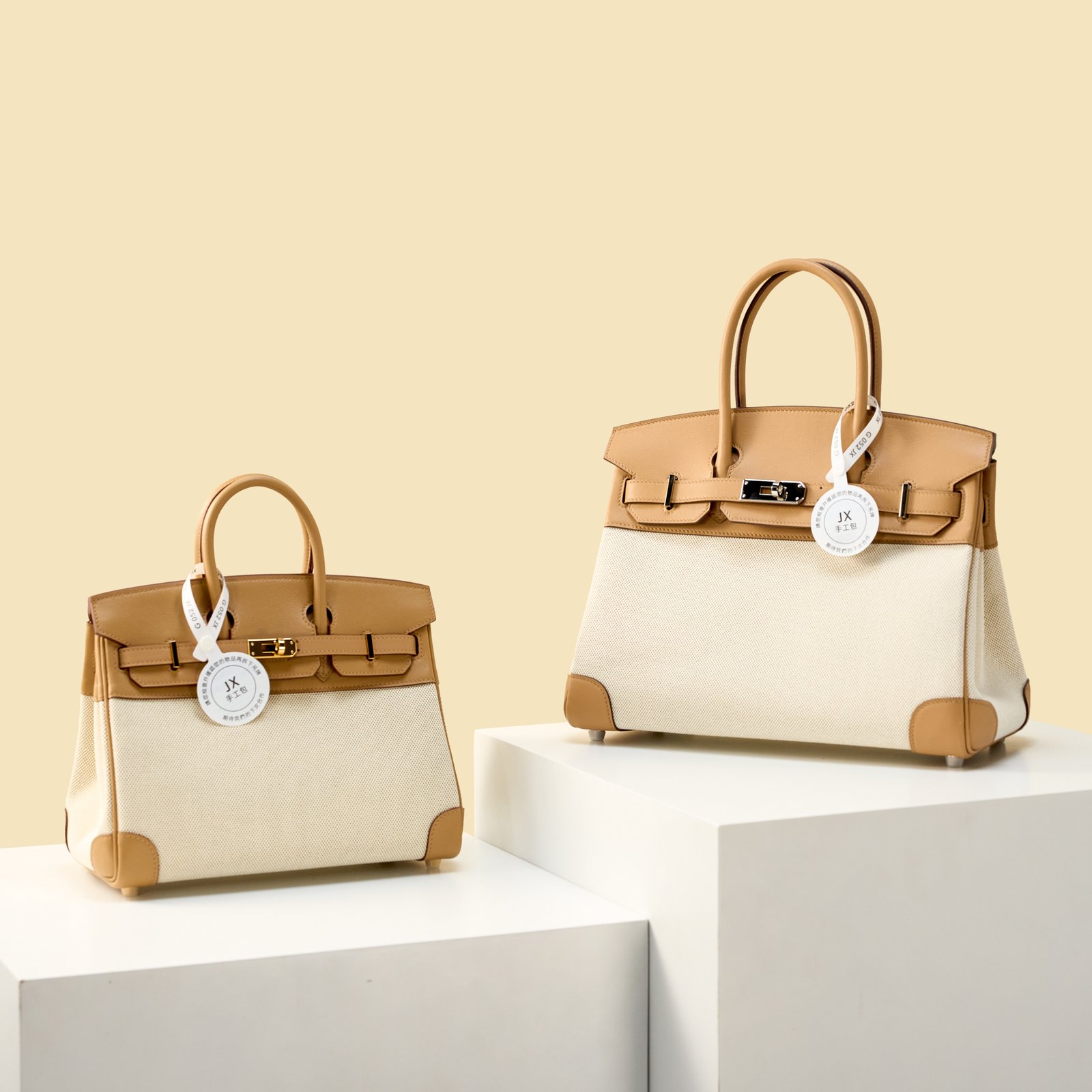 JX Birkin 30 in Biscuit – Artisan Code 052, Hand-Stitched, Stainless Steel Hardware