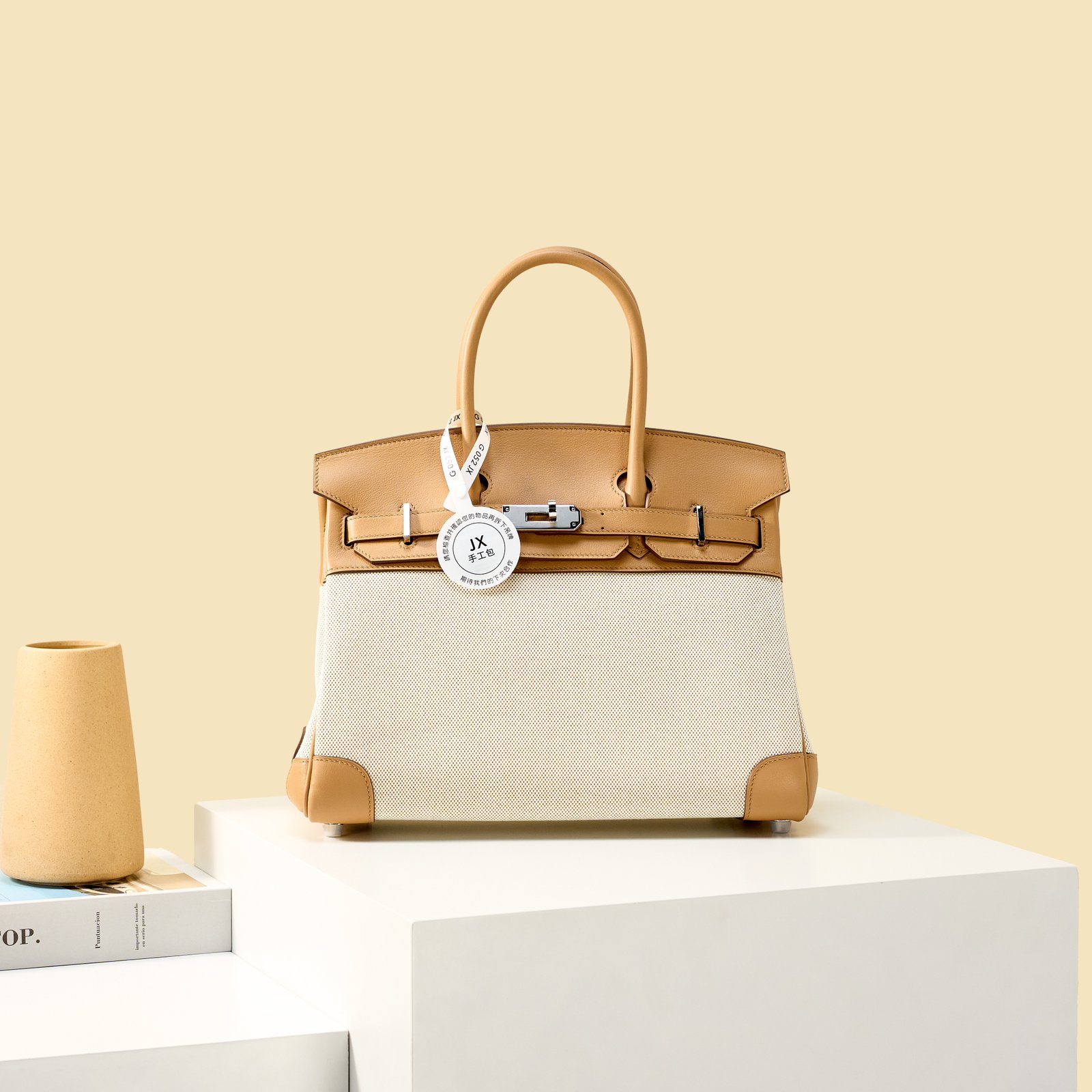 JX Birkin 30 in Biscuit – Artisan Code 052, Hand-Stitched, Stainless Steel Hardware