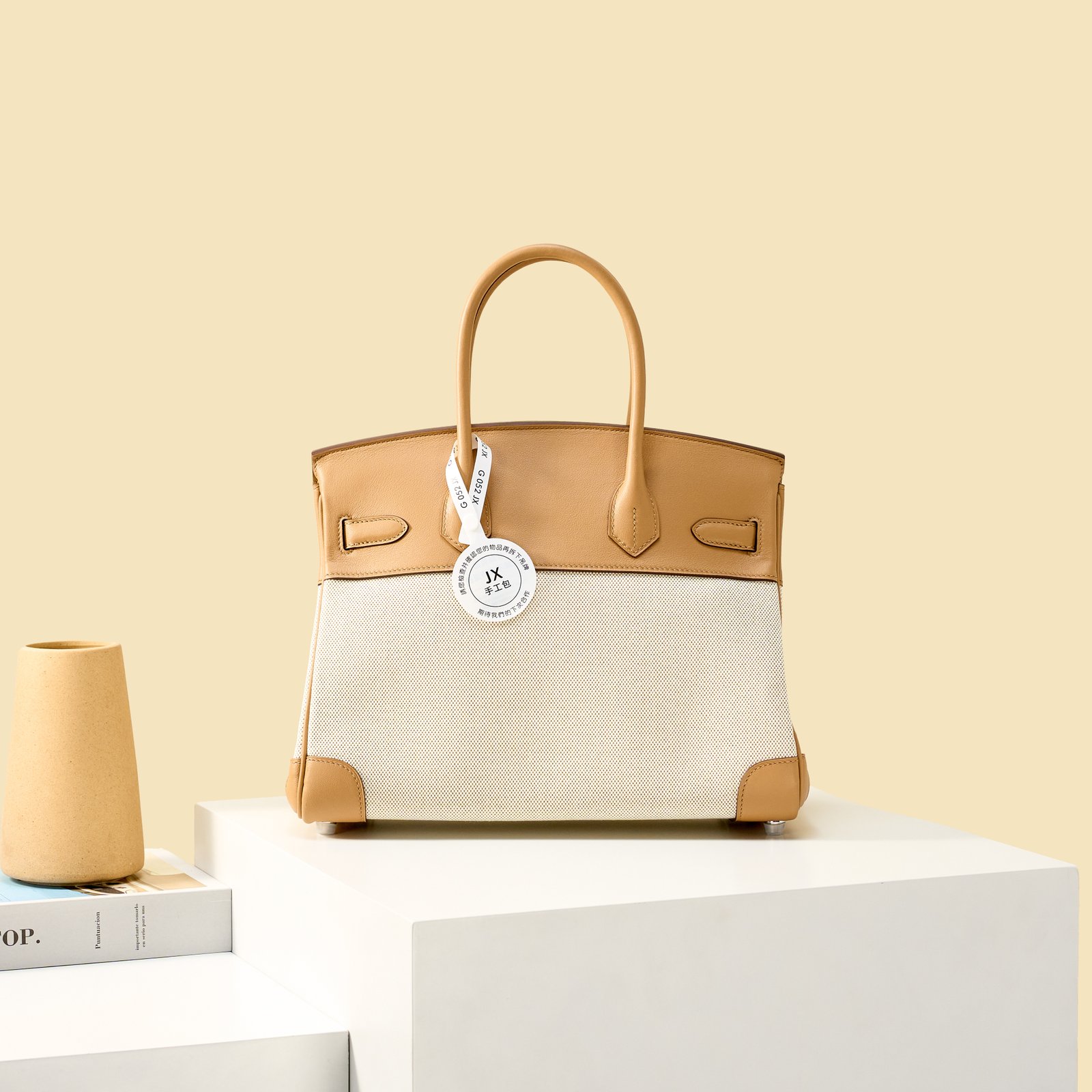 JX Birkin 30 in Biscuit – Artisan Code 052, Hand-Stitched, Stainless Steel Hardware