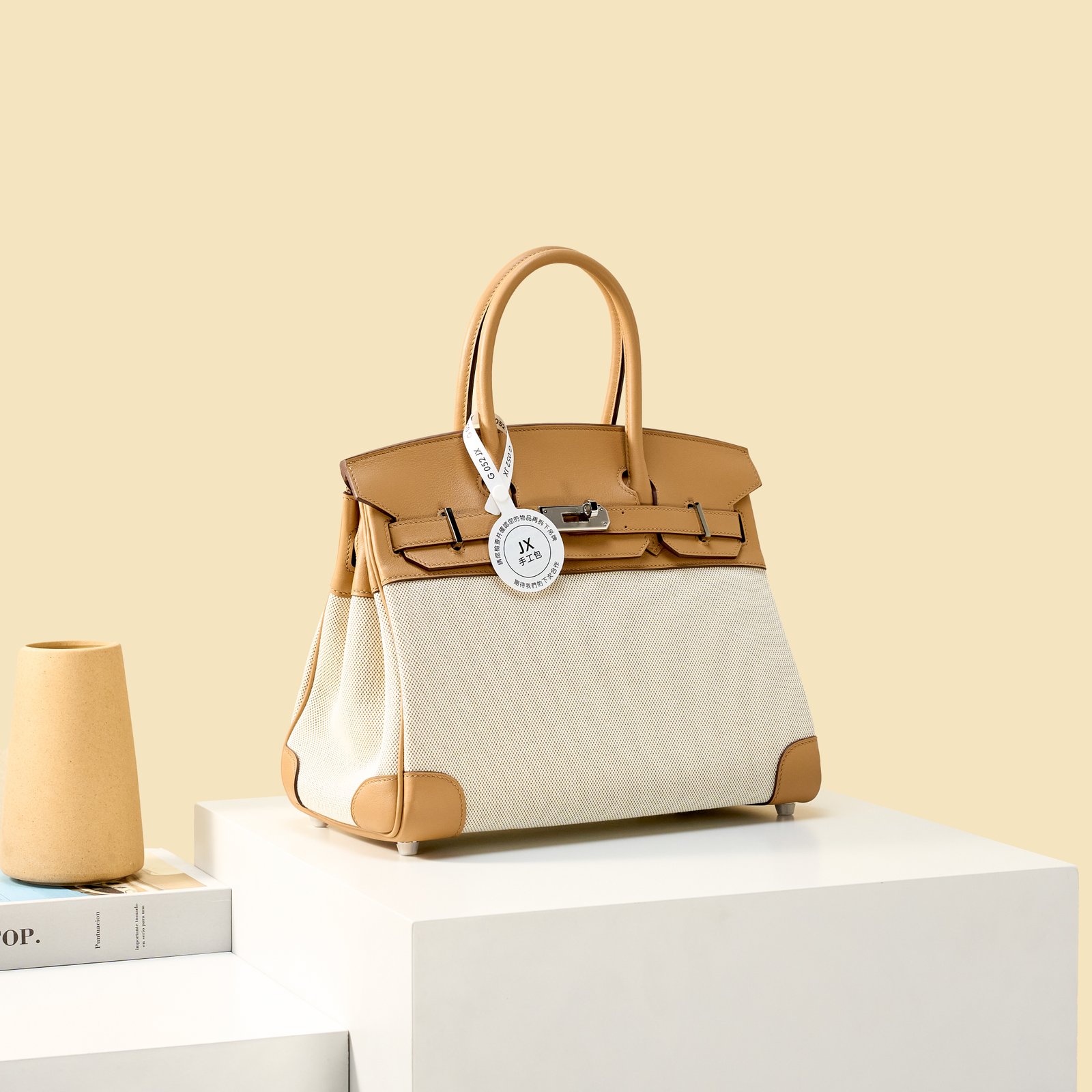 JX Birkin 30 in Biscuit – Artisan Code 052, Hand-Stitched, Stainless Steel Hardware