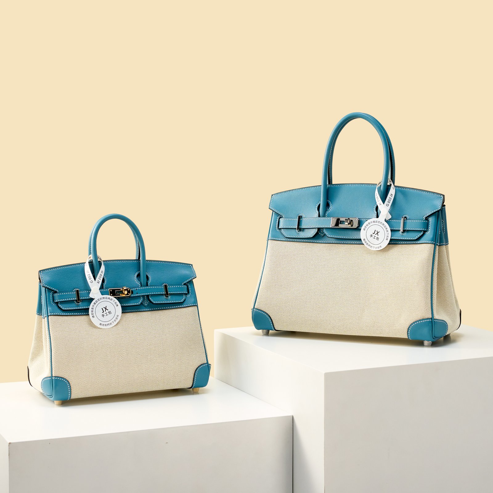 JX Birkin 30 in Denim Blue – Artisan Code 052, Hand-Stitched, Stainless Steel Hardware