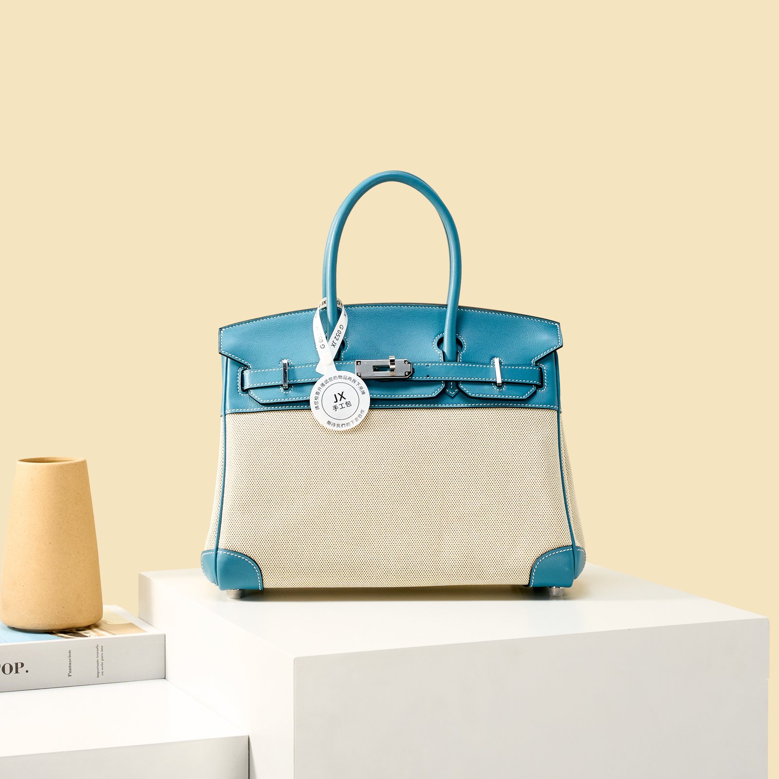 JX Birkin 30 in Denim Blue – Artisan Code 052, Hand-Stitched, Stainless Steel Hardware
