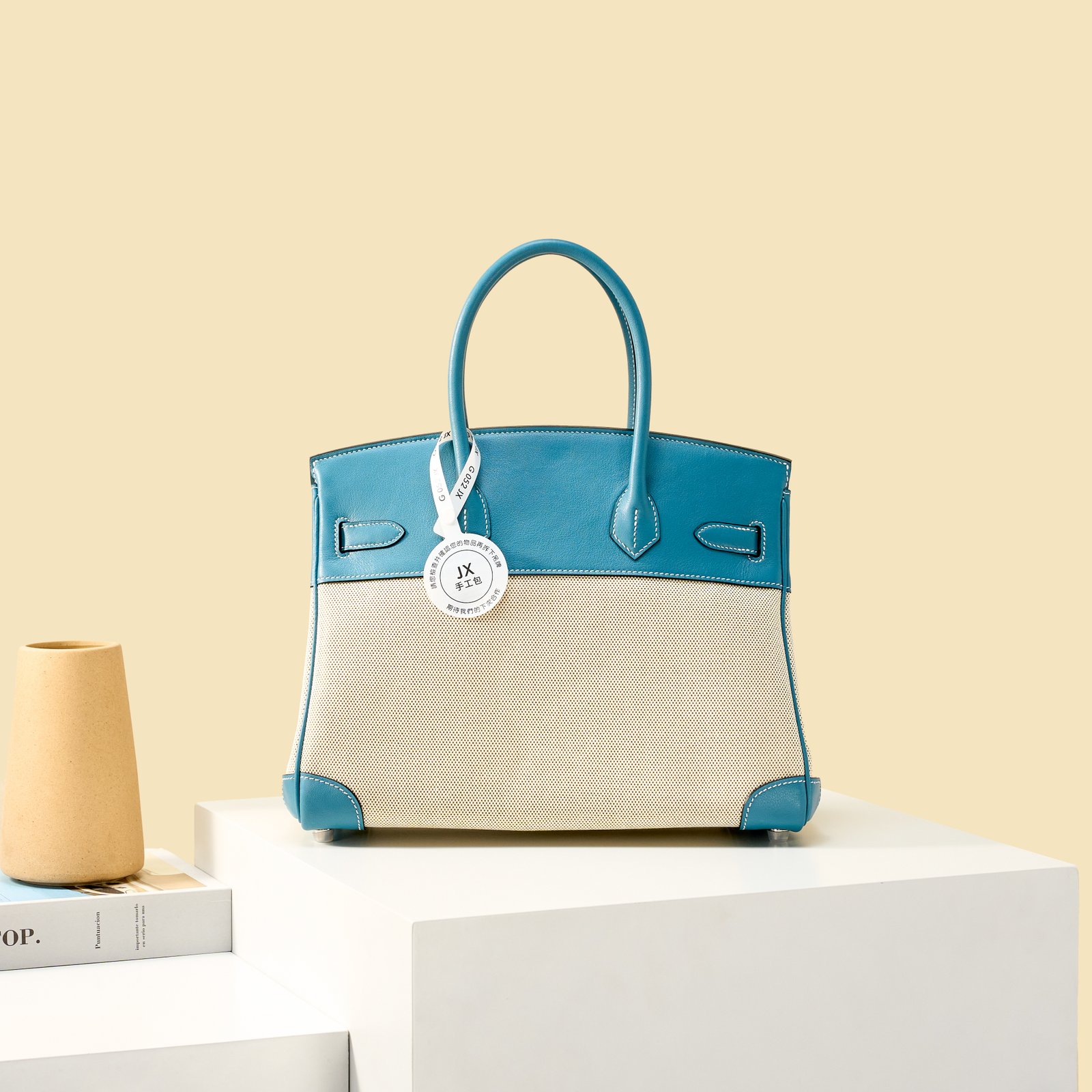JX Birkin 30 in Denim Blue – Artisan Code 052, Hand-Stitched, Stainless Steel Hardware