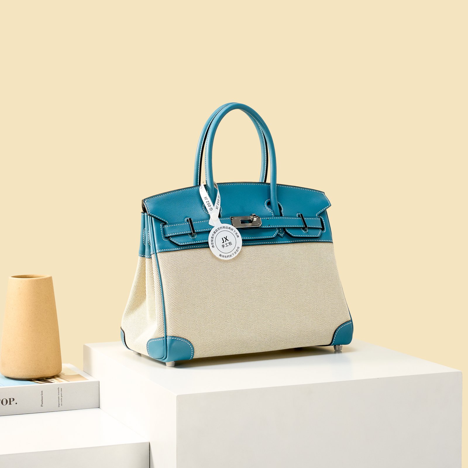 JX Birkin 30 in Denim Blue – Artisan Code 052, Hand-Stitched, Stainless Steel Hardware