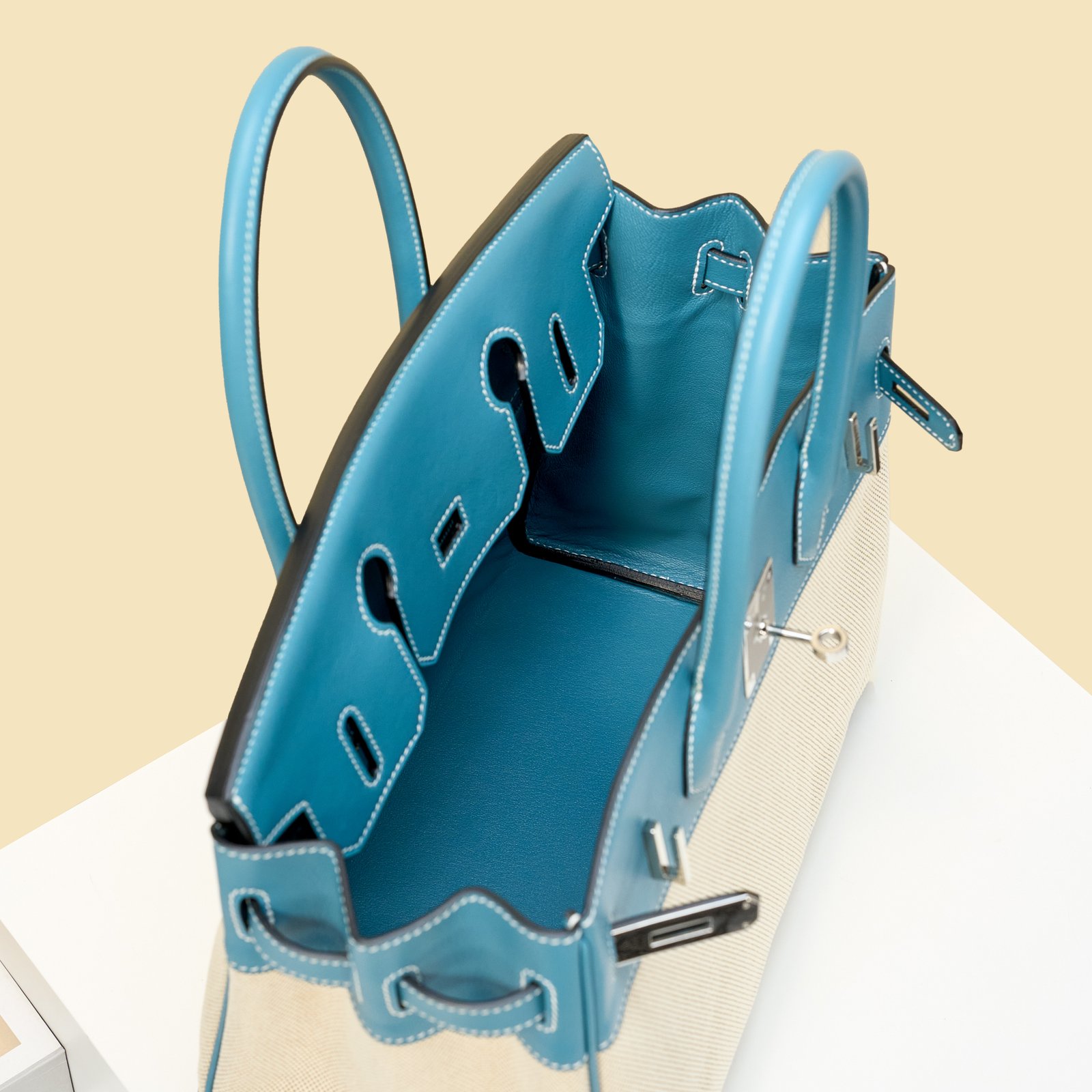 JX Birkin 30 in Denim Blue – Artisan Code 052, Hand-Stitched, Stainless Steel Hardware