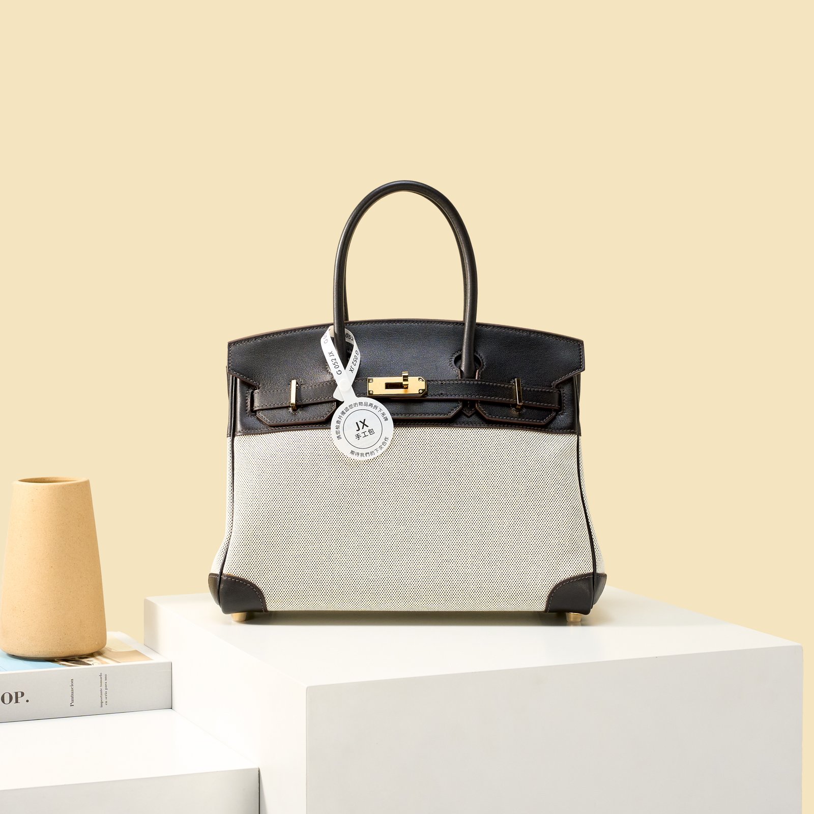 JX Birkin 30 in Ebony – Artisan Code 052, Hand-Stitched, Stainless Steel Hardware