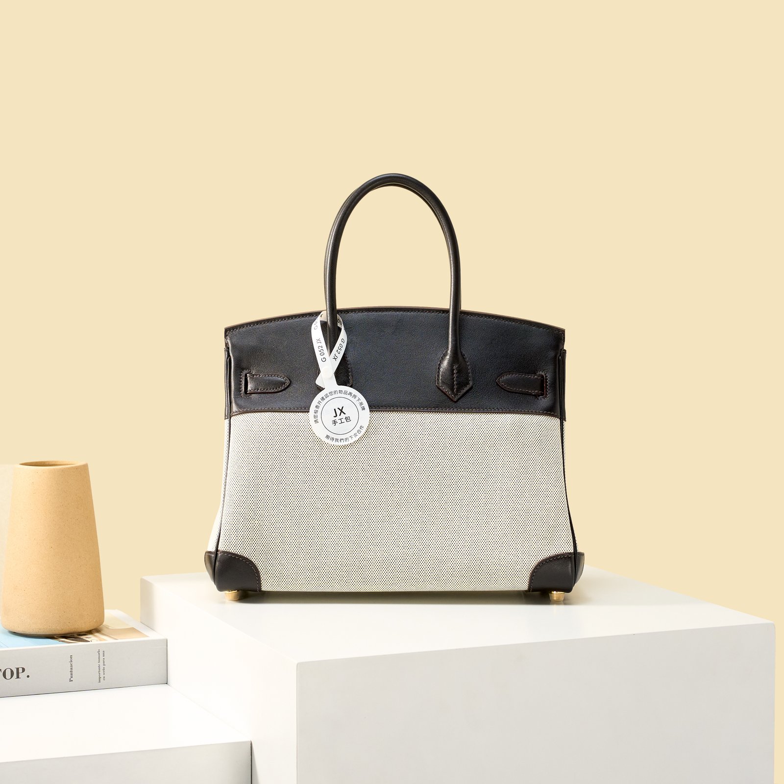 JX Birkin 30 in Ebony – Artisan Code 052, Hand-Stitched, Stainless Steel Hardware