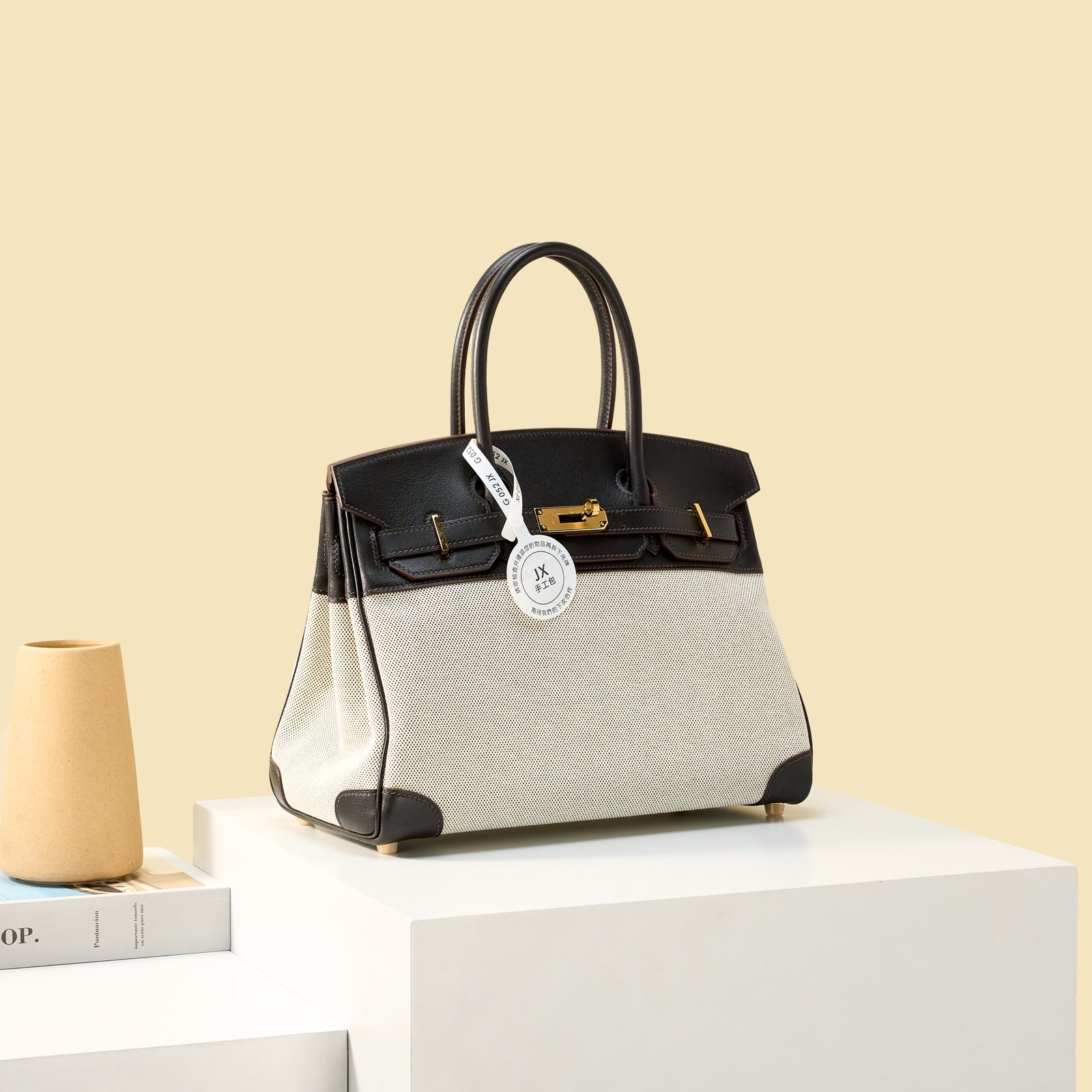JX Birkin 30 in Ebony – Artisan Code 052, Hand-Stitched, Stainless Steel Hardware