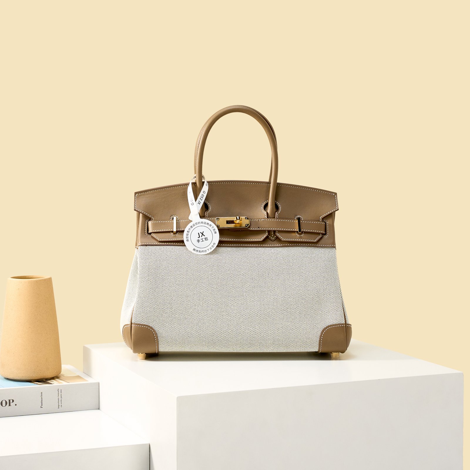 JX Birkin 30 in Etoupe – Artisan Code 052, Hand-Stitched, Stainless Steel Hardware