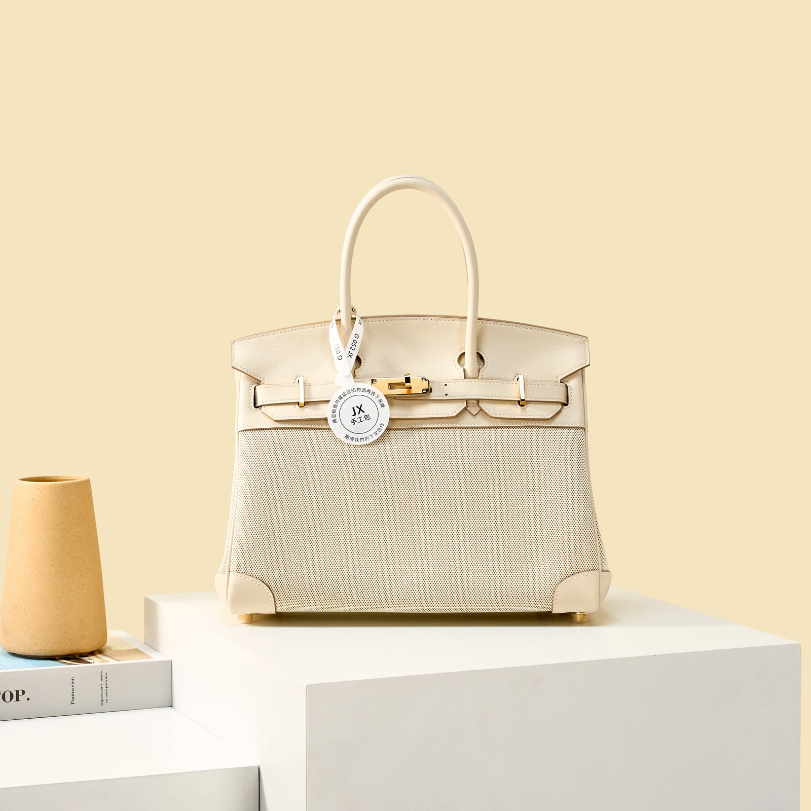 JX Birkin 30 in Milkshake White – Artisan Code 052, Hand-Stitched, Stainless Steel Hardware