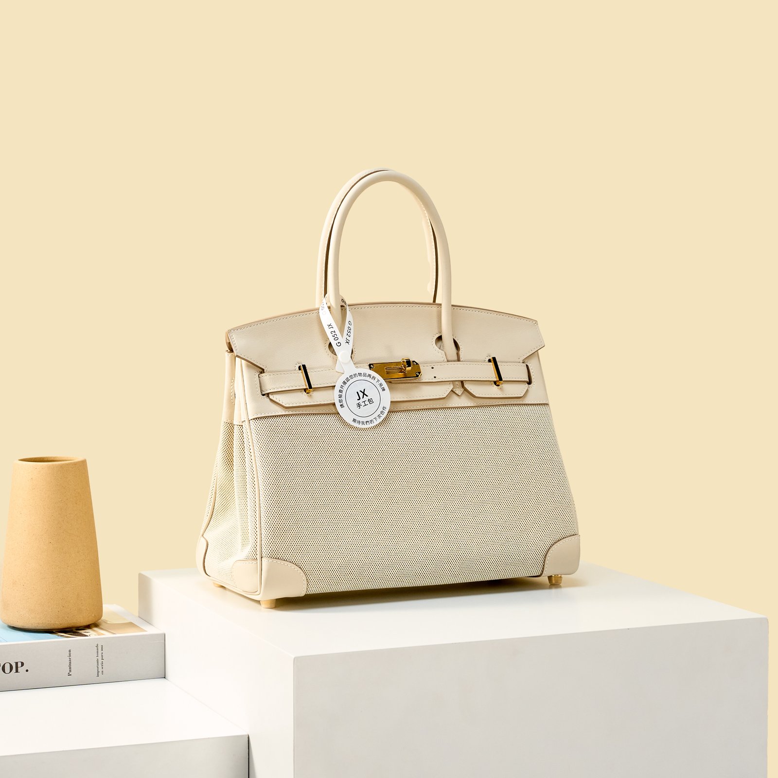 JX Birkin 30 in Milkshake White – Artisan Code 052, Hand-Stitched, Stainless Steel Hardware