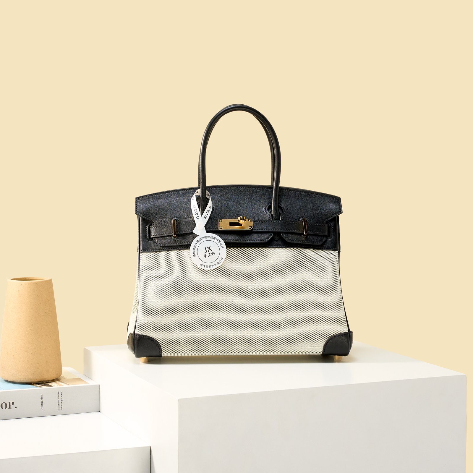 JX Birkin 30 in Noir – Artisan Code 052, Hand-Stitched, Stainless Steel Hardware