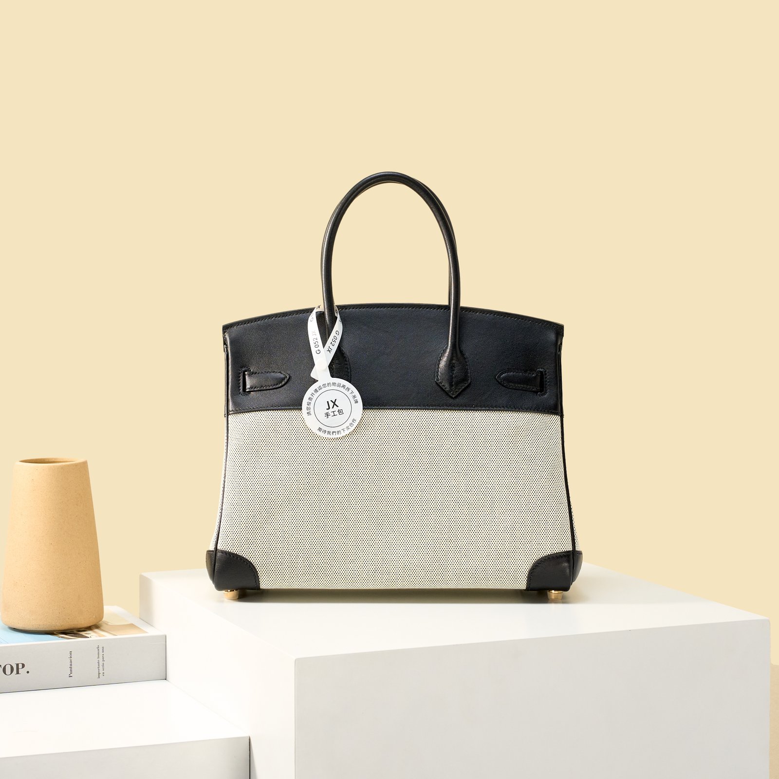 JX Birkin 30 in Noir – Artisan Code 052, Hand-Stitched, Stainless Steel Hardware