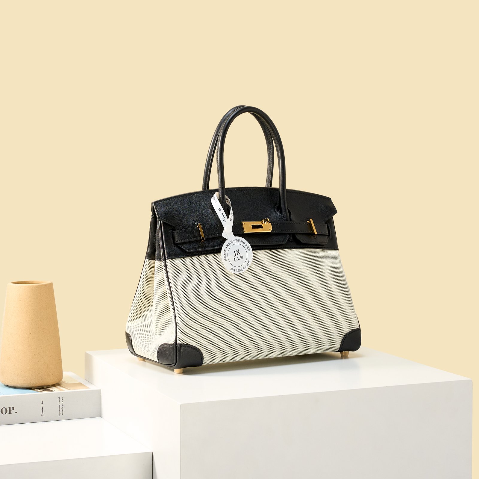 JX Birkin 30 in Noir – Artisan Code 052, Hand-Stitched, Stainless Steel Hardware