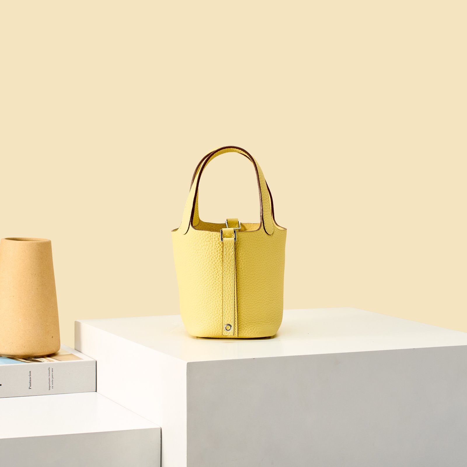 JX Mini Picotin Lock in Chick Yellow – Artisan Code 052, Hand-Stitched, Stainless Steel Hardware