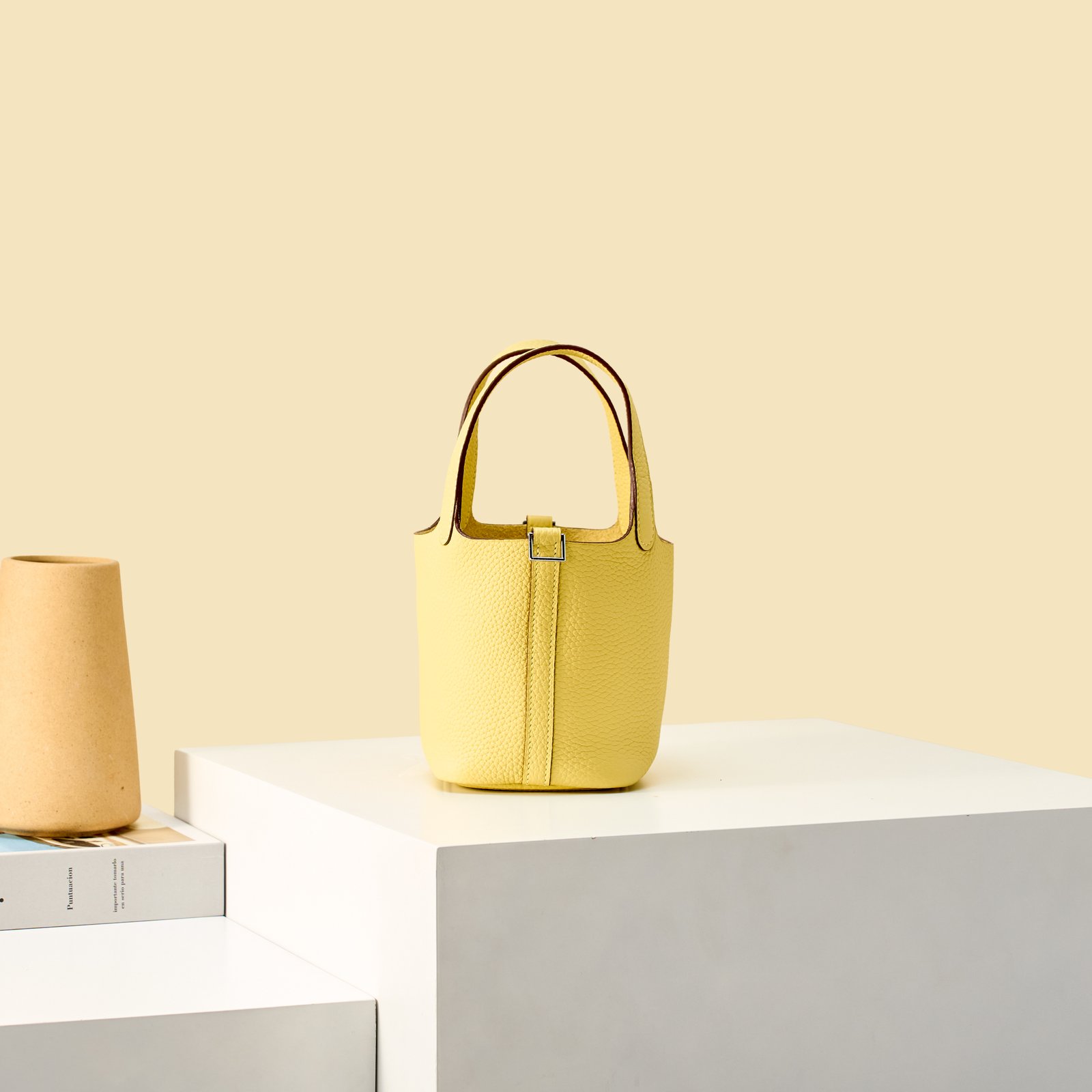 JX Mini Picotin Lock in Chick Yellow – Artisan Code 052, Hand-Stitched, Stainless Steel Hardware