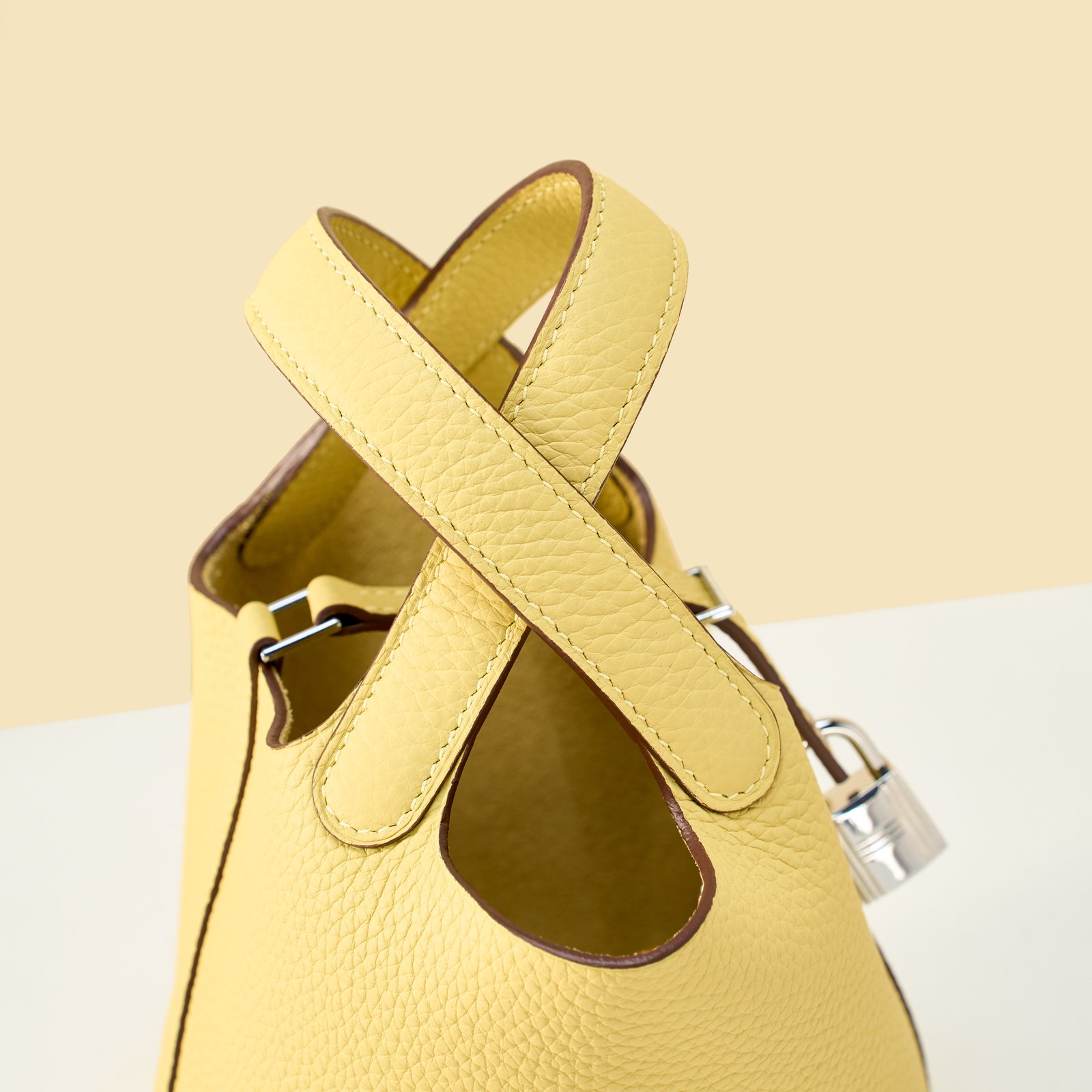 JX Mini Picotin Lock in Chick Yellow – Artisan Code 052, Hand-Stitched, Stainless Steel Hardware