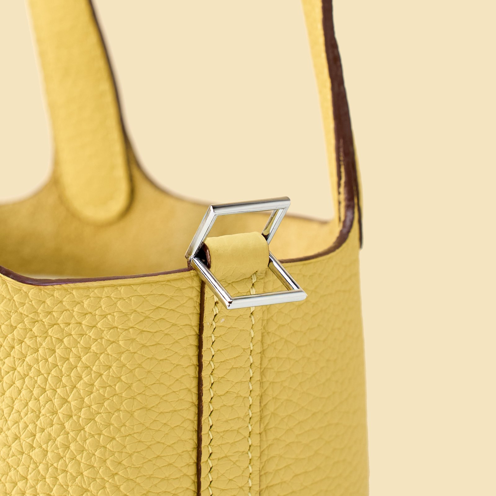 JX Mini Picotin Lock in Chick Yellow – Artisan Code 052, Hand-Stitched, Stainless Steel Hardware
