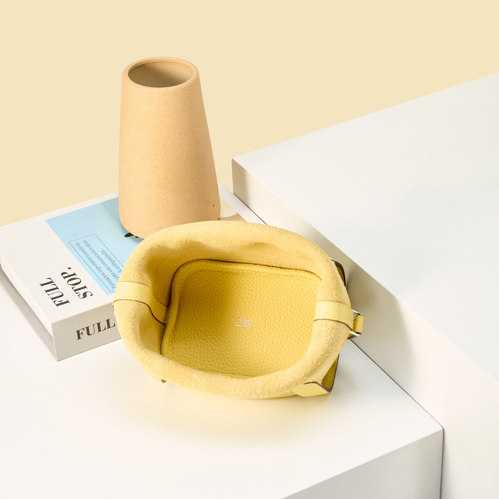 JX Mini Picotin Lock in Chick Yellow – Artisan Code 052, Hand-Stitched, Stainless Steel Hardware