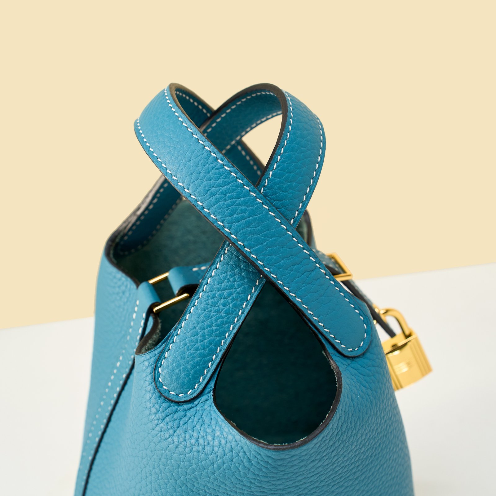 JX Mini Picotin Lock in Denim Blue – Artisan Code 052, Hand-Stitched, Stainless Steel Hardware