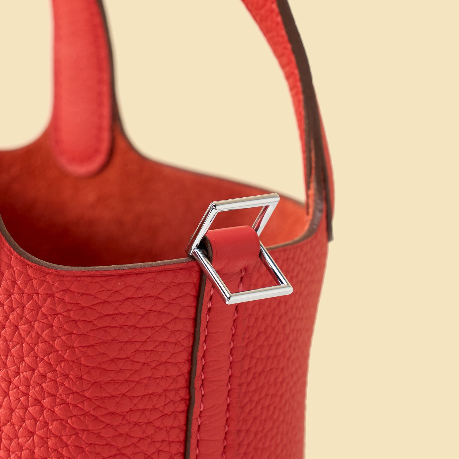 JX Mini Picotin Lock in Flag Red – Artisan Code 052, Hand-Stitched, Stainless Steel Hardware