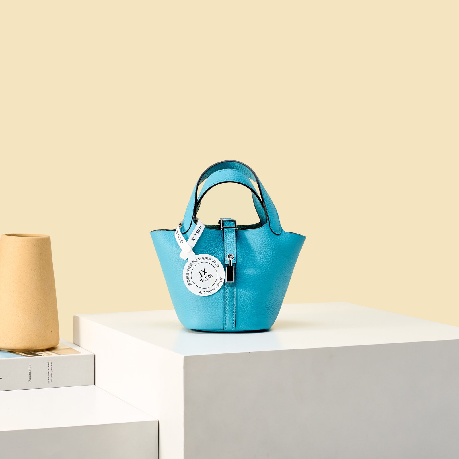 JX Mini Picotin Lock in Northern Blue – Artisan Code 052, Hand-Stitched, Stainless Steel Hardware