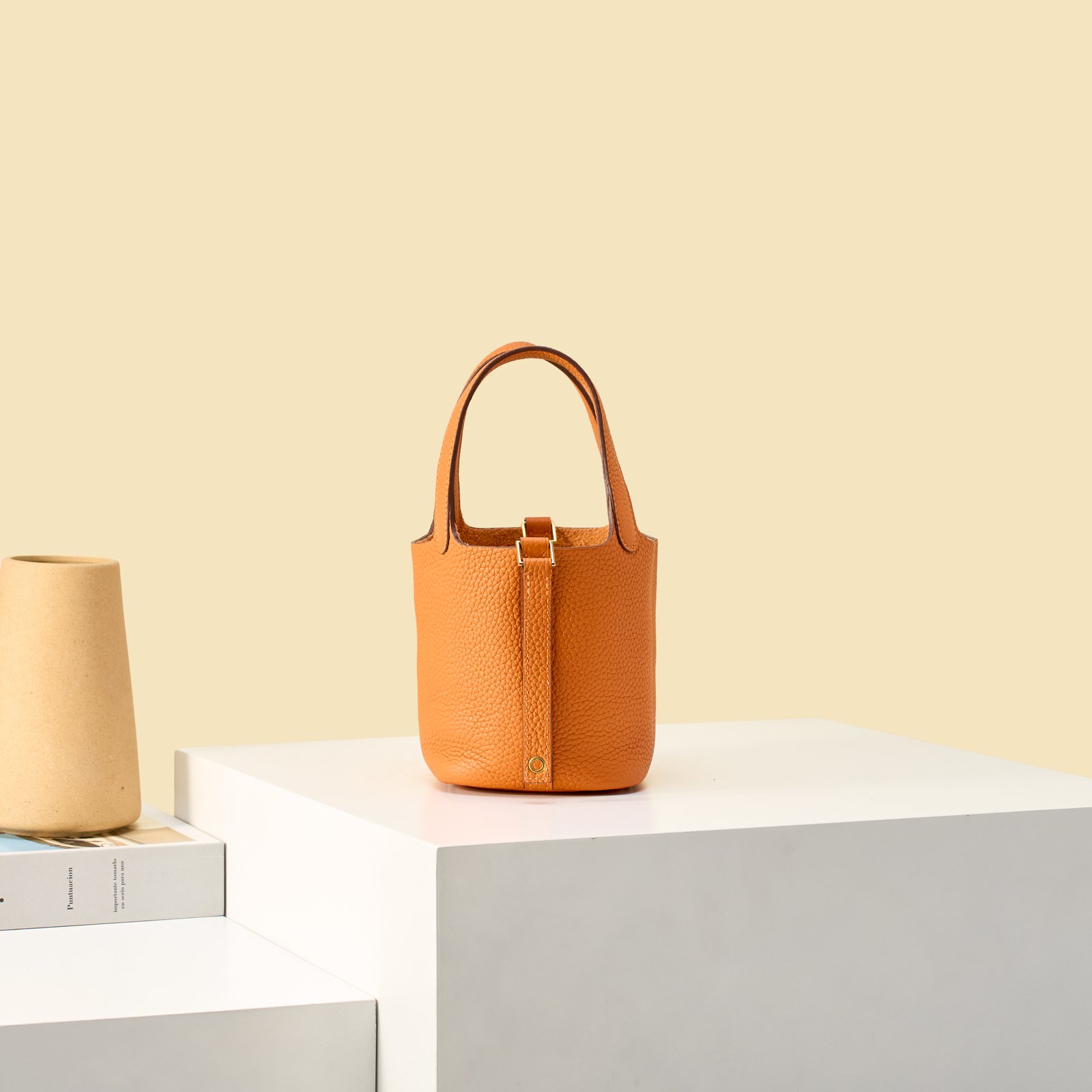 JX Mini Picotin Lock in Orange – Artisan Code 052, Hand-Stitched, Stainless Steel Hardware