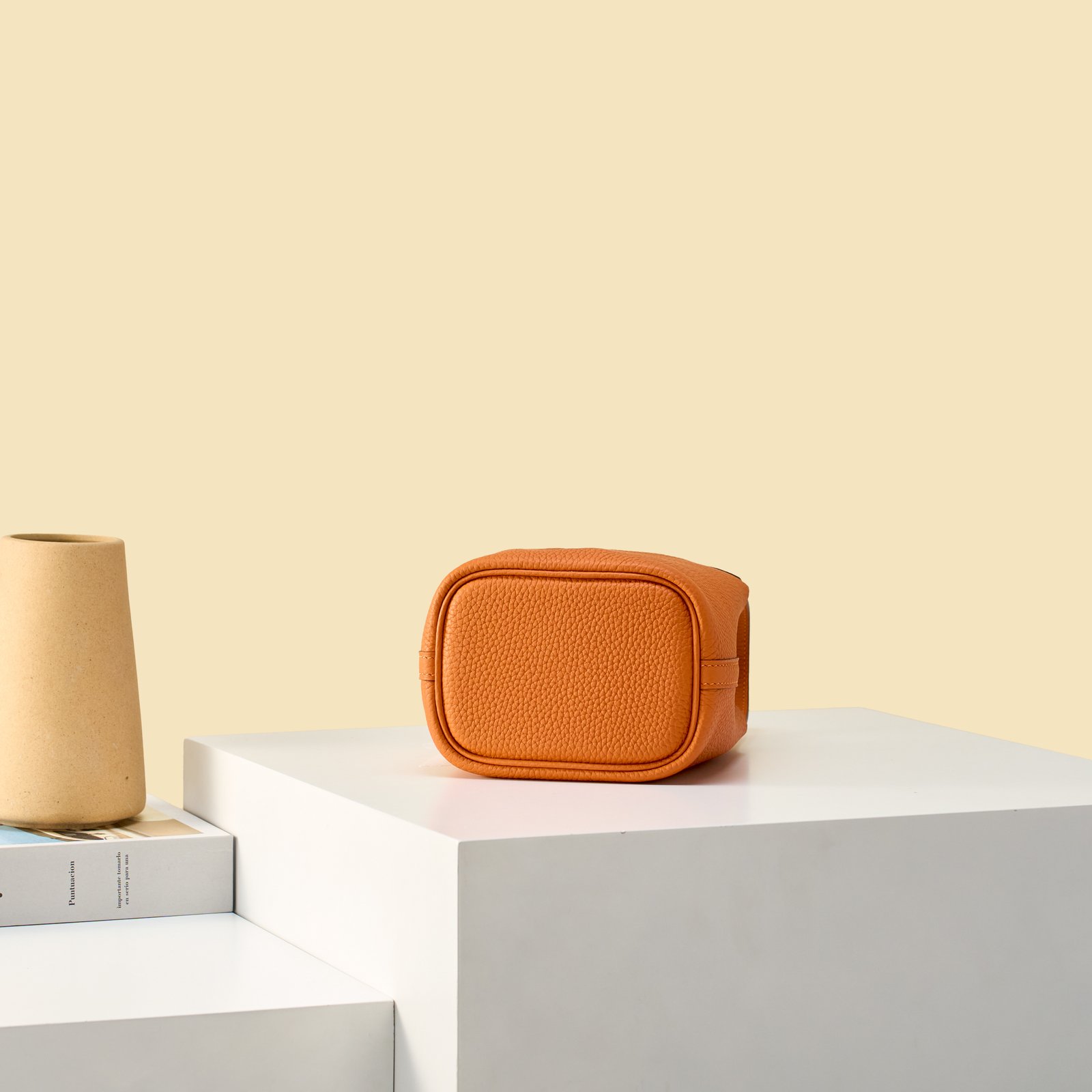 JX Mini Picotin Lock in Orange – Artisan Code 052, Hand-Stitched, Stainless Steel Hardware