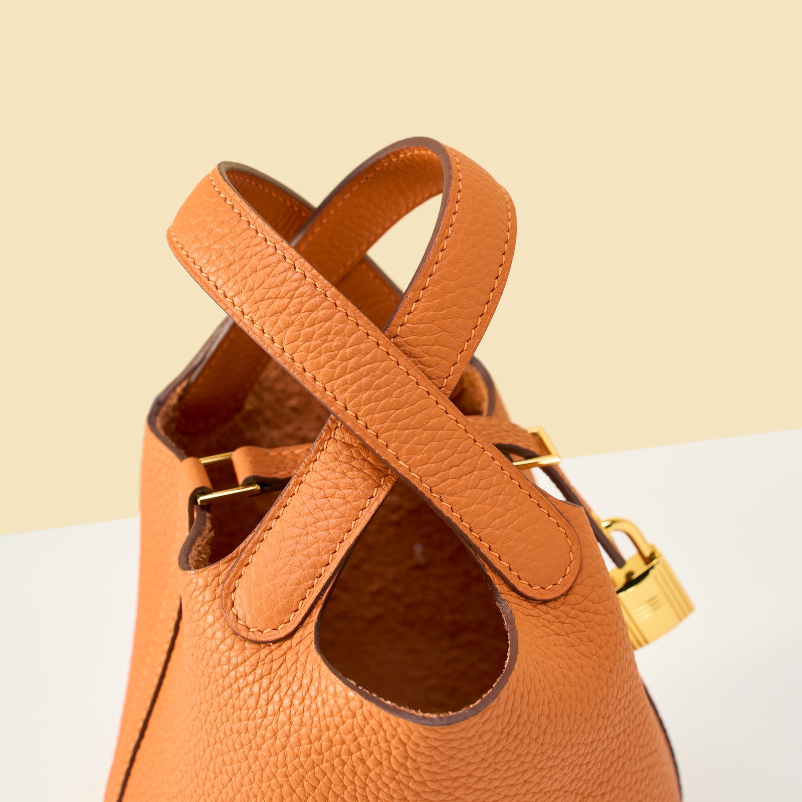 JX Mini Picotin Lock in Orange – Artisan Code 052, Hand-Stitched, Stainless Steel Hardware