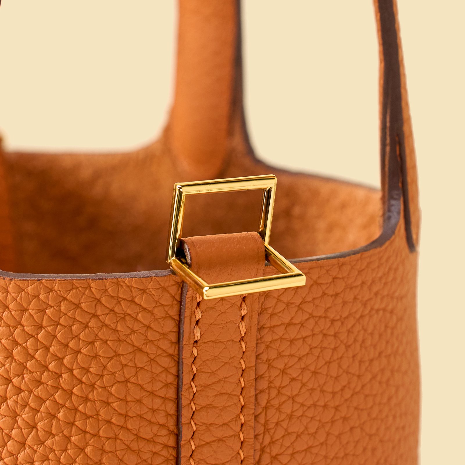 JX Mini Picotin Lock in Orange – Artisan Code 052, Hand-Stitched, Stainless Steel Hardware