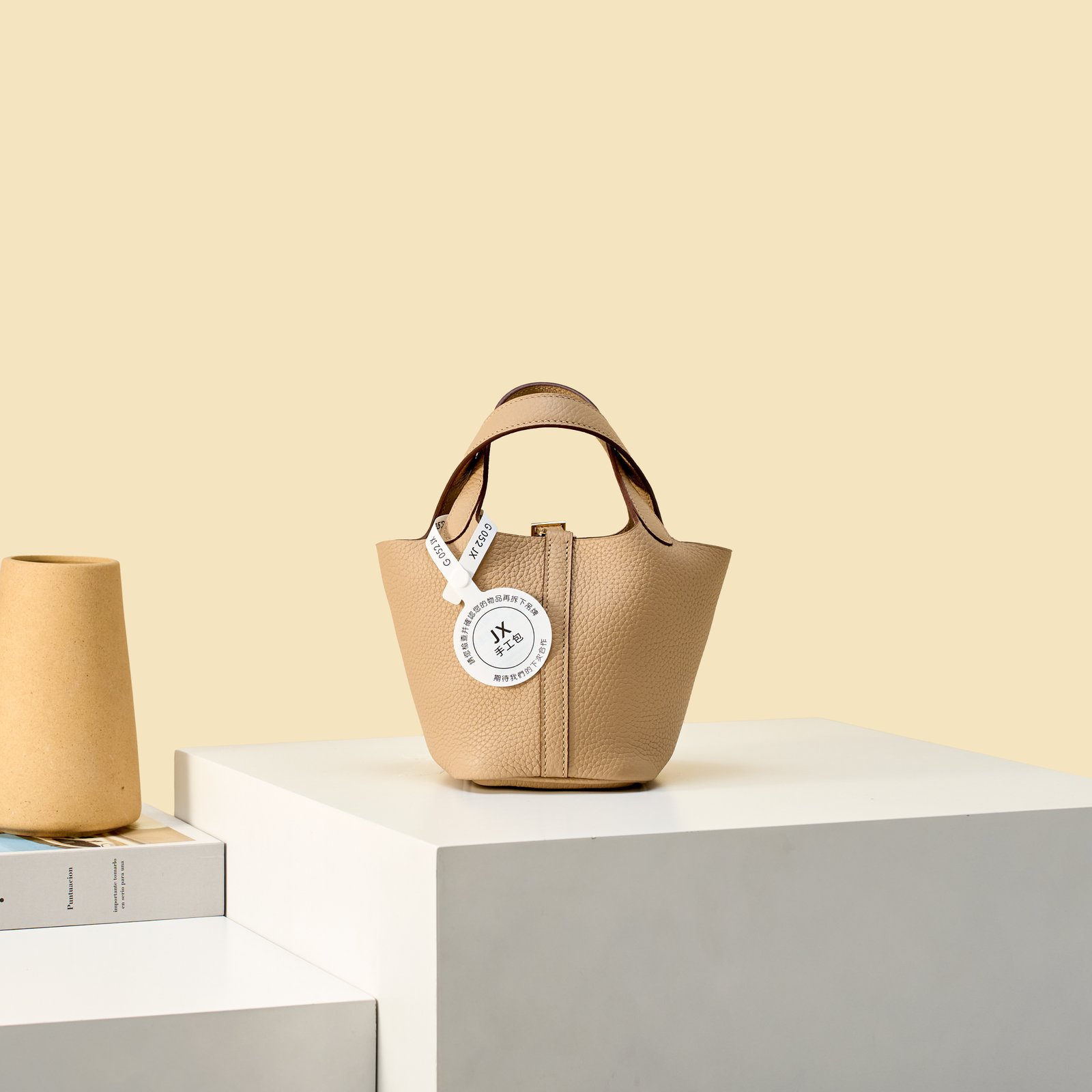 JX Mini Picotin Lock in Trench Grey – Artisan Code 052, Hand-Stitched, Stainless Steel Hardware