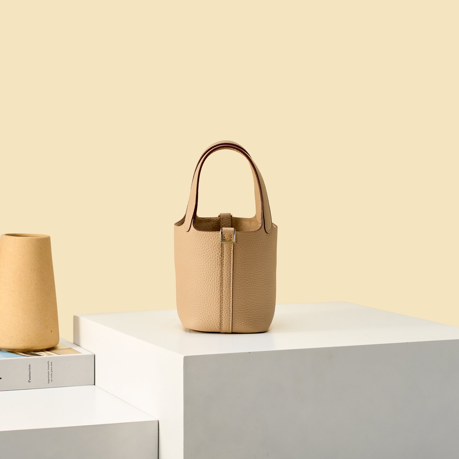 JX Mini Picotin Lock in Trench Grey – Artisan Code 052, Hand-Stitched, Stainless Steel Hardware